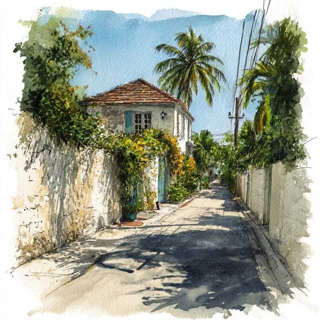 Palm Beach Lane Watercolor Painting