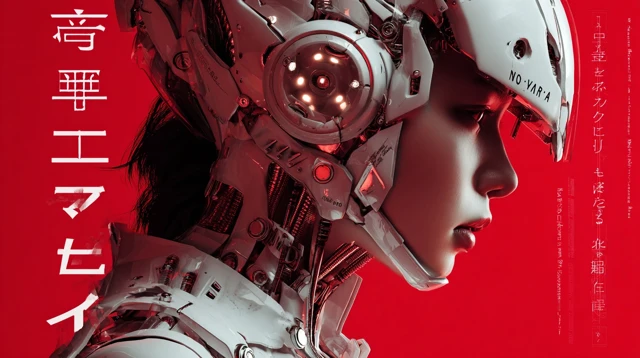 Cyberpunk Portrait Woman with Mech Ear Japanese Kanji