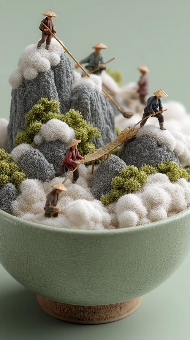 Miniature Chinese Landscape in Ceramic Bowl