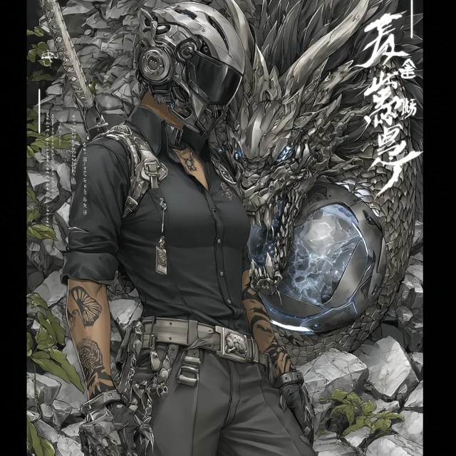 Cyberpunk Dragon Warrior Anime Art Fusion