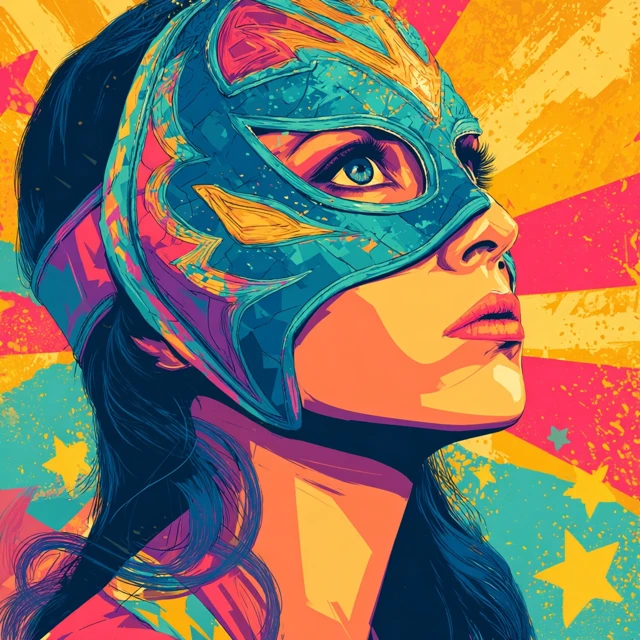 Luchador Mask Art Colorful Illustration of a Woman
