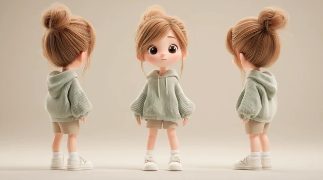 3D Cartoon Girl Rear View