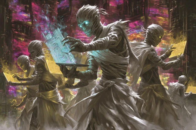 Cybernetic Mummies in a Futuristic City Art