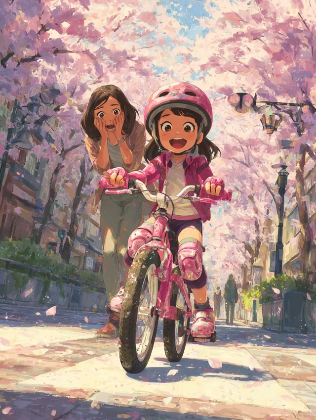 Anime Girl Riding Bike Cherry Blossoms Emotional Scene