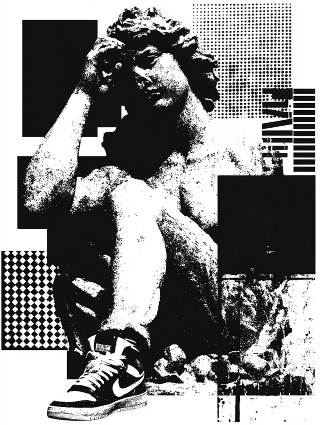 Marble Angel Streetwear Design Black and White Art