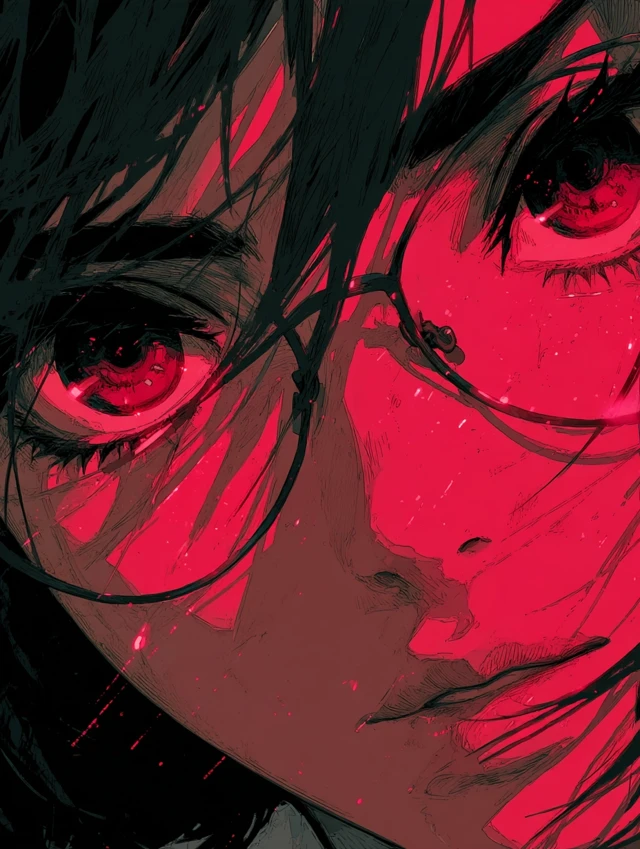 Anime Girl Eyes Glowing in Red Light
