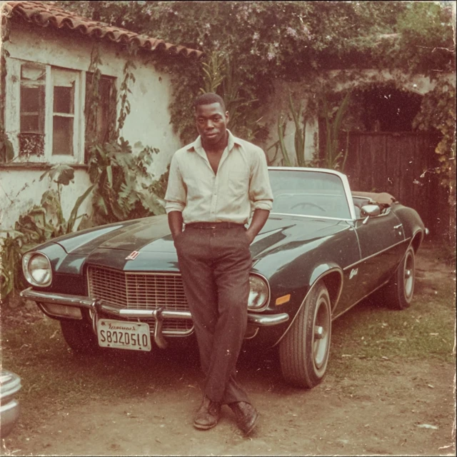 1970s Vintage Photo African American Man Convertible