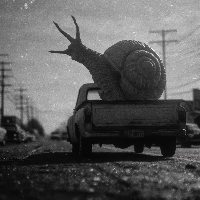 Giant Snail in Truck Vintage Photo