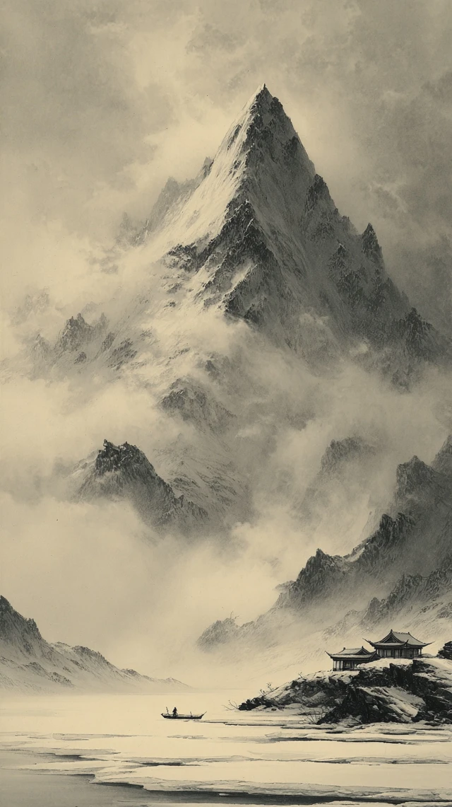 Kunlun Mountain Chinese Ink Painting Scene