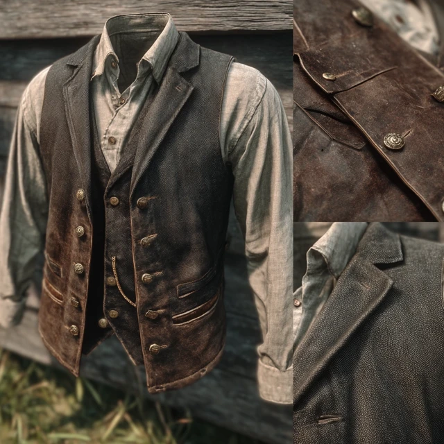 Hemp Shirt Leather Vest Vintage Fashion Style