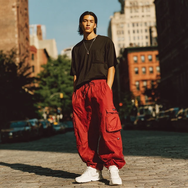 Street Style Fashion Male Model in Red Slacks