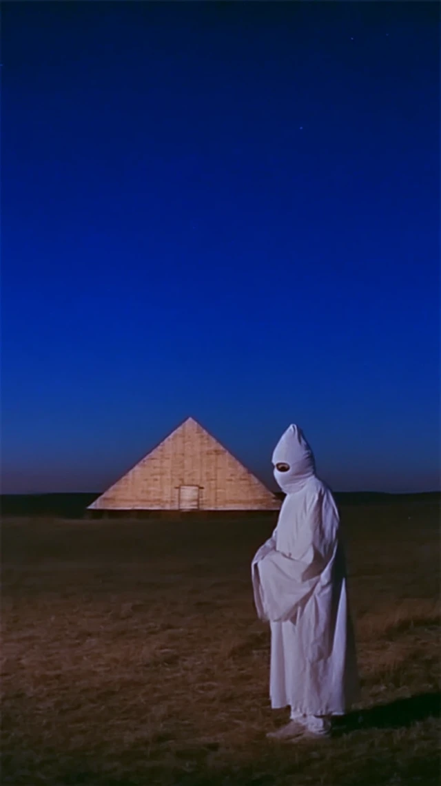 Mystic Scene with Robed Figure and Pyramid Surreal