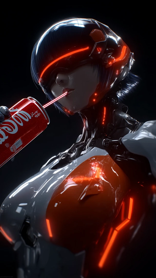 Anime Girl in Mecha Suit Drinks Cola