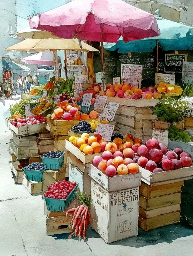 Union Square Greenmarket Watercolor Painting NYC
