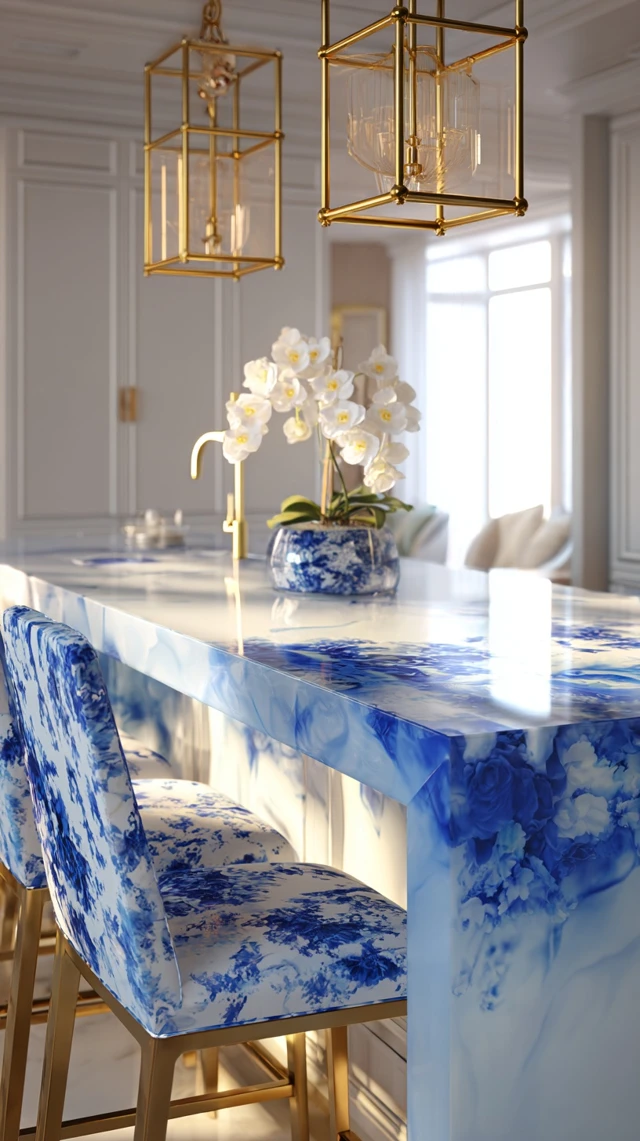 Luxury Kitchen Design with Gold and Chinoiserie Accents