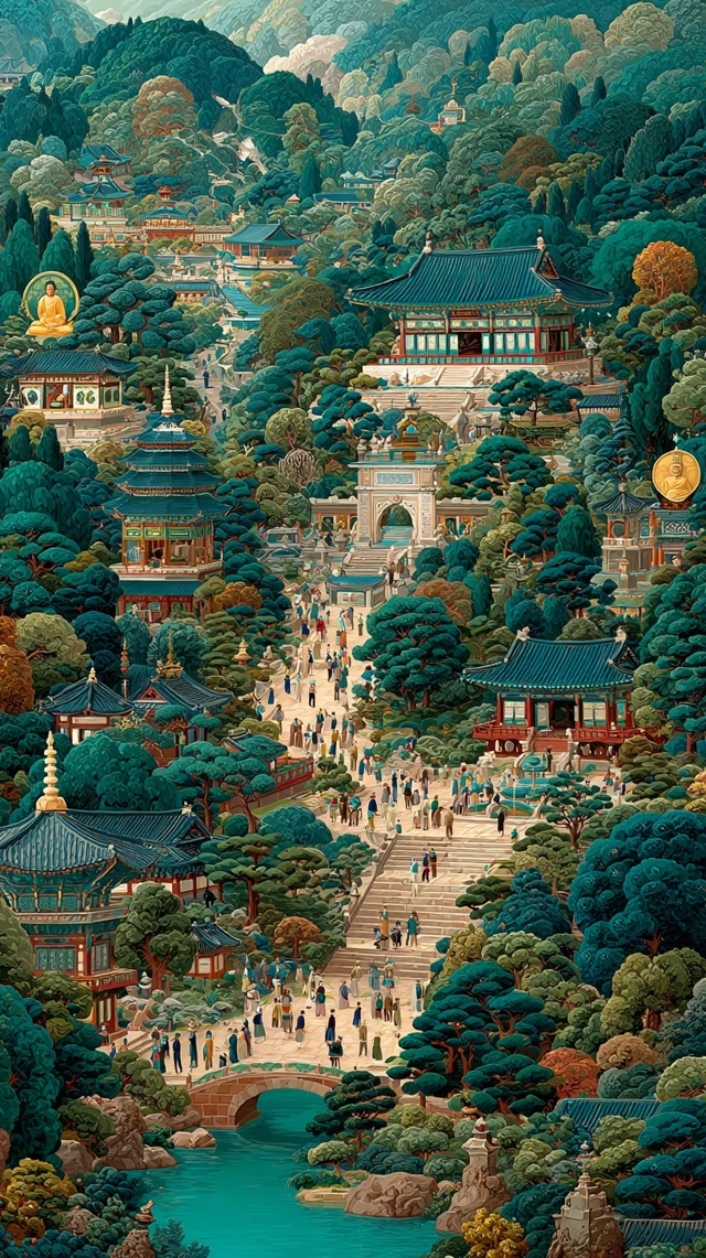 Korean Paradise Dreamlike Landscape Art Illustration