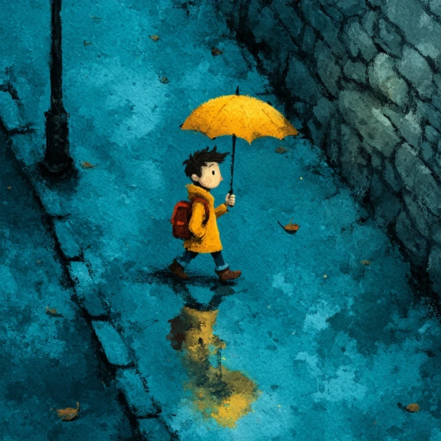 Boy After Rain Illustration in Jimmy Liaos Style
