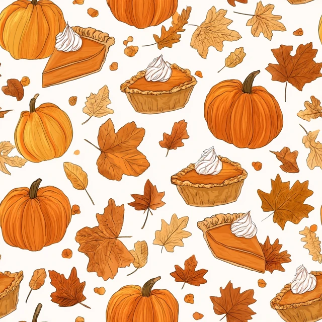 Autumn Seamless Pattern Pumpkins Pie Leaves Digital Art