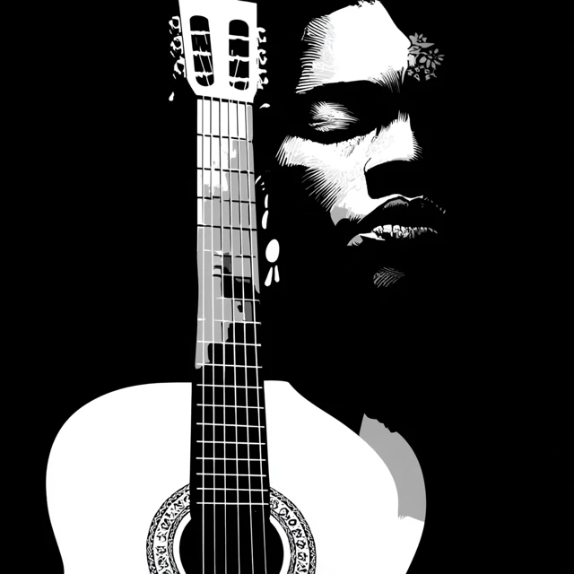 Mexican Guitarist Silhouette Black and White