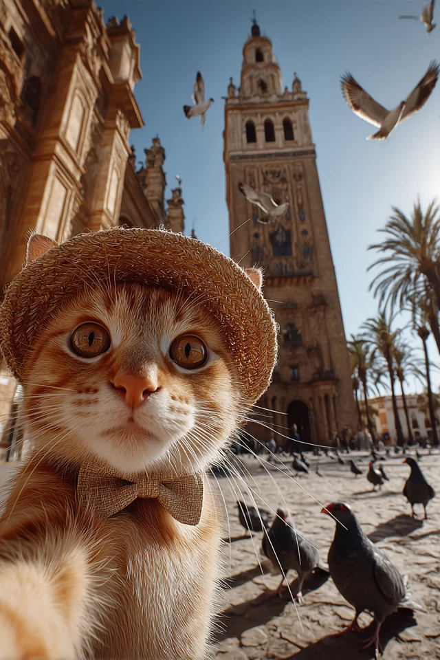 Stylish Cat Selfie Seville Cathedral Spain
