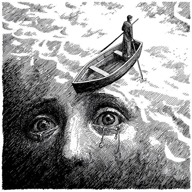 Surreal Ink Illustration Boat and Face