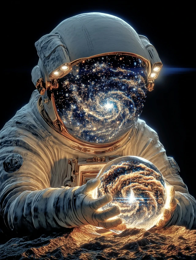 Astronaut Holding Universe Orb Space Art