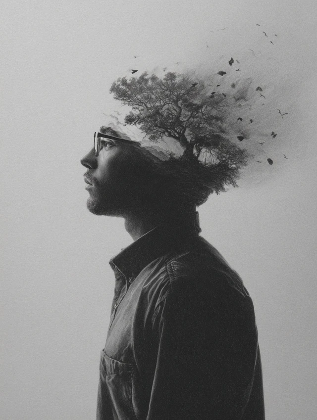 Man Daydreaming Hyperrealistic Pencil Drawing