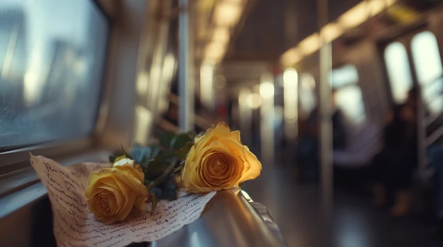 Yellow Rose in Subway: Emotional Stillness