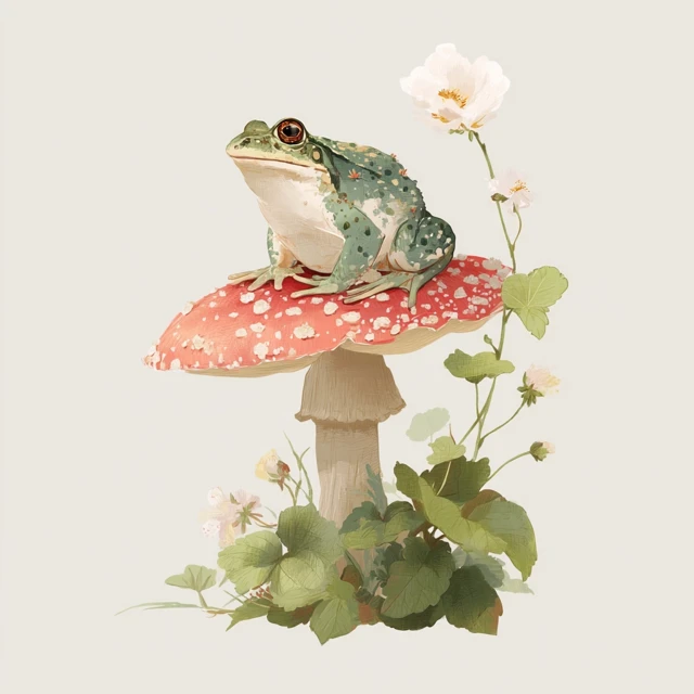 Whimsical Frog on Mushroom Cottagecore Design