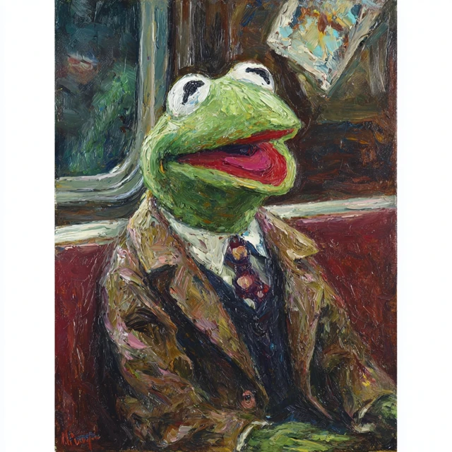 Kermit the Frog on NYC Subway Impasto Painting