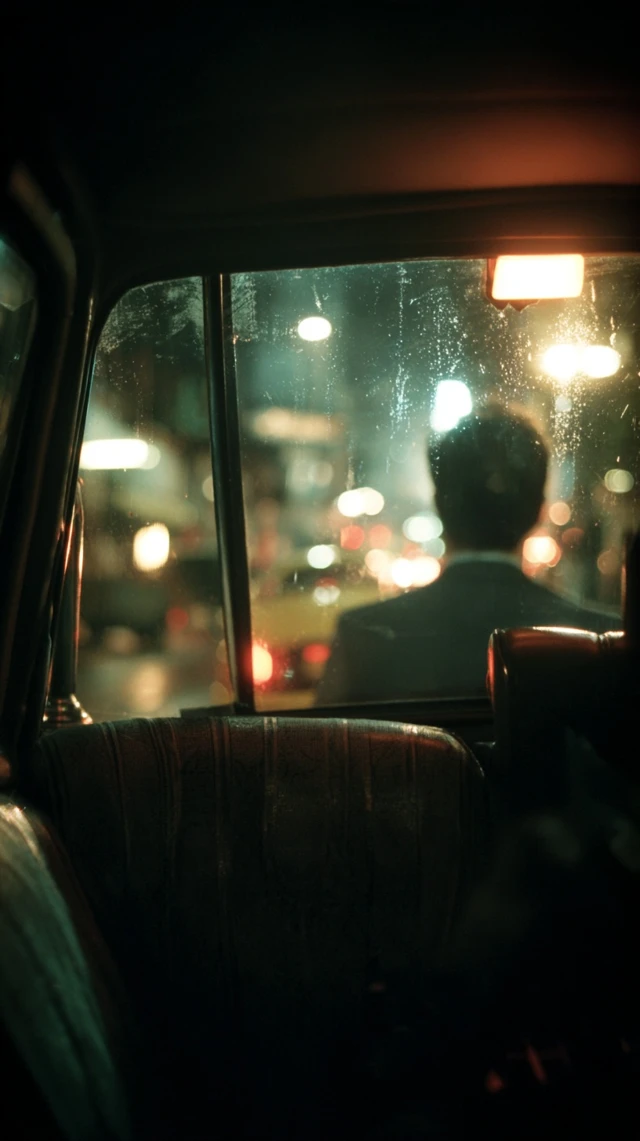 Taxi Ride at Night City Reflections