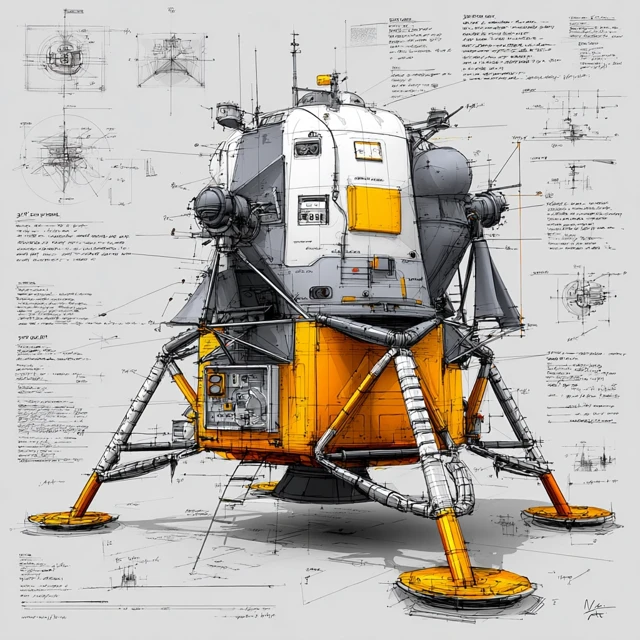 Lunar Lander Sketch Technical Illustration