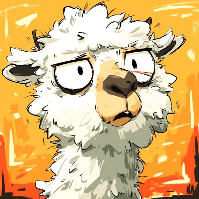 Cute Cartoon Alpaca with Goofy Expression
