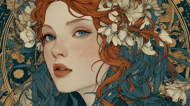 Art Nouveau Female Illustration Alphonse Mucha Style
