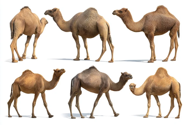 Dromedary Camels Collection Isolated on White Background