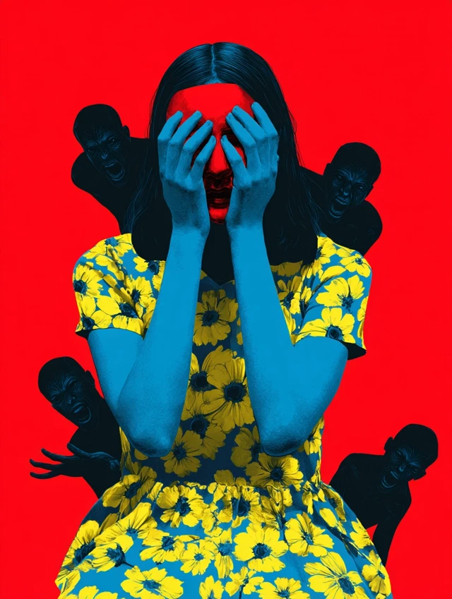 Horror Illustration Woman Red Mask