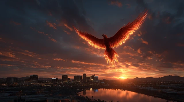 Fiery Phoenix Above Phoenix Arizona at Dusk