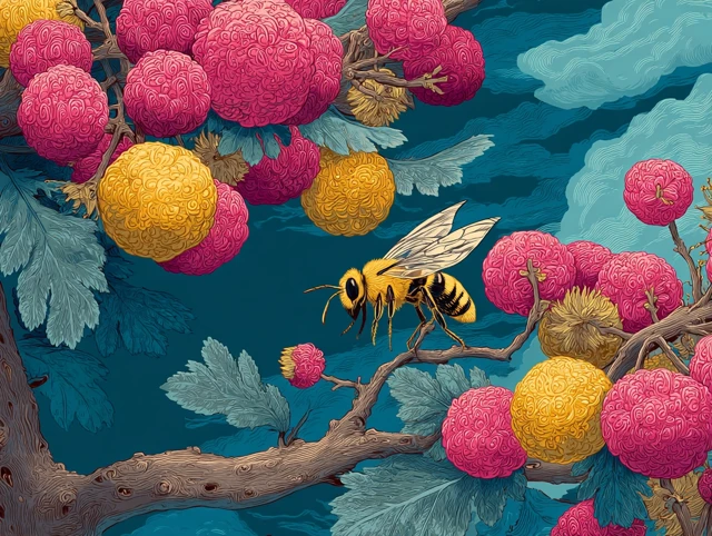Bee Collecting Nectar Illustration in Miyazaki Style