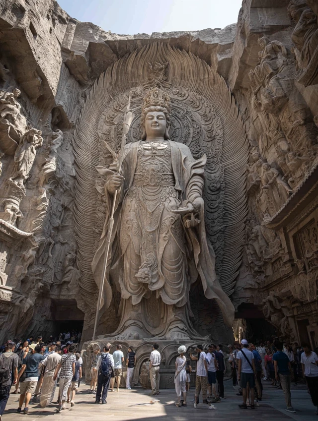 Giant Angel Statue in Dunhuang Clothes Worshipers