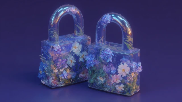 Transparent Locks with Floral Art - 3D Render
