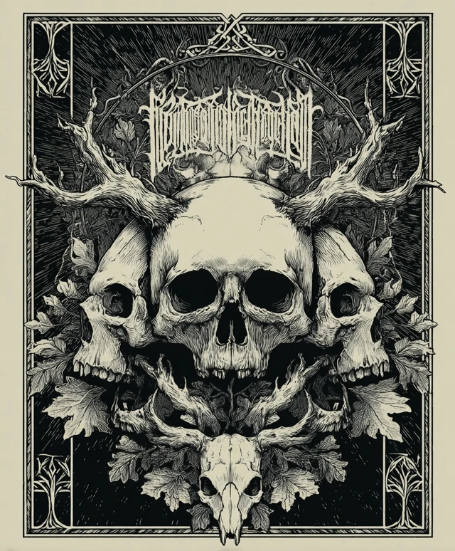 Gothic Skull Art Black Metal Band TShirt Design