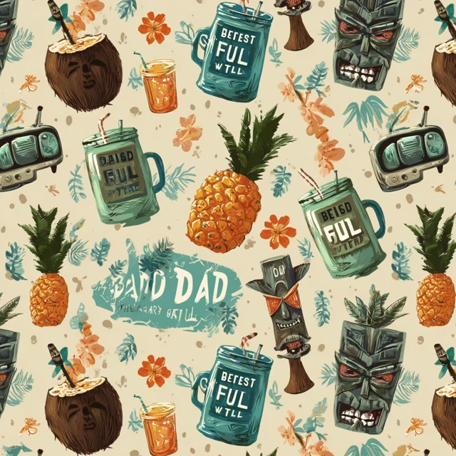 Hawaiian Shirt Pattern Dad Fuel Tiki Pineapple Cartoon