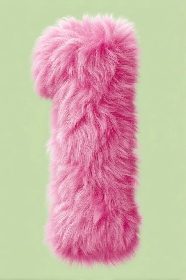 Fluffy Pink Letter I on Green Background
