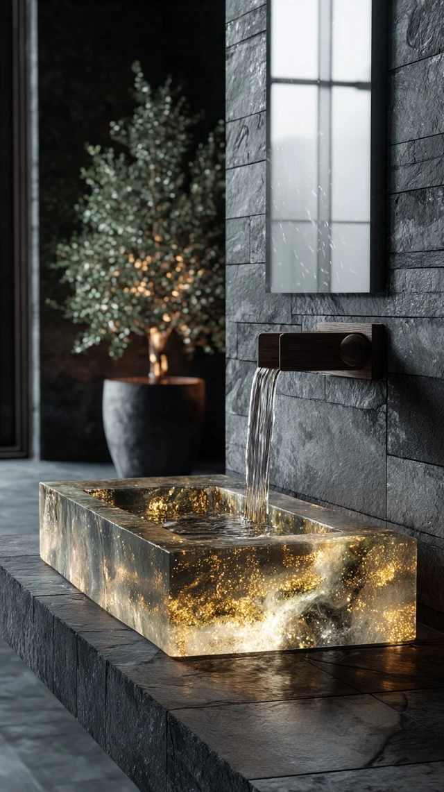 Luxury Bathroom Design Obsidian Geode Sink Spa Setting