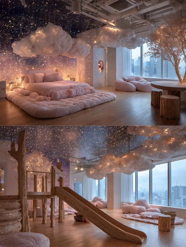 Dreamy Bedroom Design Cloud Bed and Starry Sky