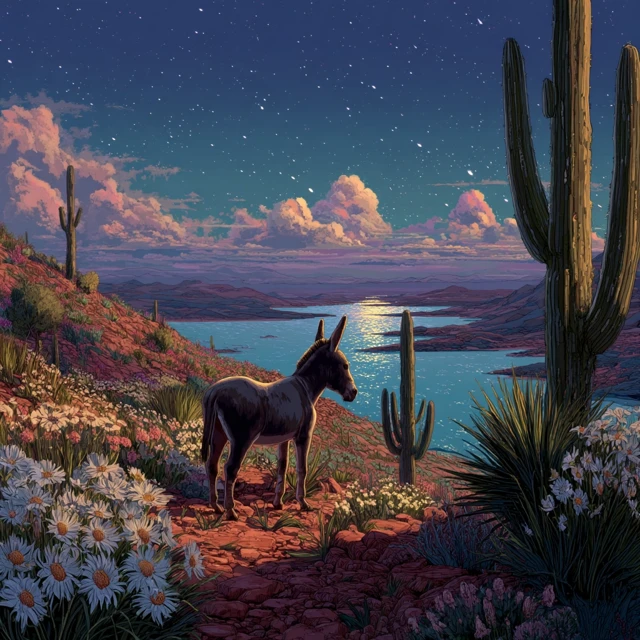 Arizona Sunset Donkey Miyazaki Art