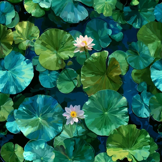 Lily Pads and Lotus Flowers Seamless Pattern