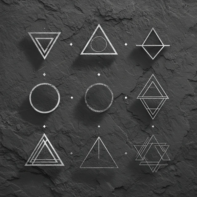 Occult Glyphs Geometric Symbols on Rock Background