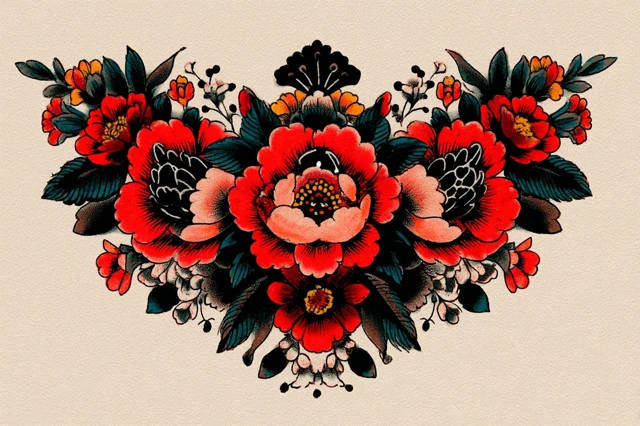 Old School Tattoo Flash: Gothic Floral Sternum Design