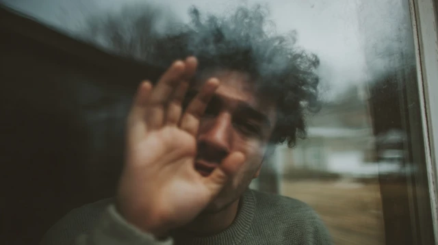 Person Presses Face Against Window